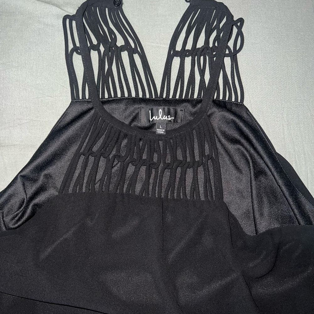 Lulus Large Tell Me Swing Mini Dress Apron Neckline Lightweight Lined Black - Picture 4 of 7